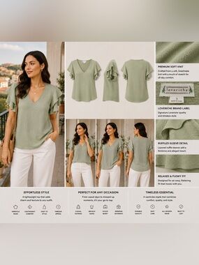 Love Riche Sage Green Ruffle Sleeve V-Neck Top